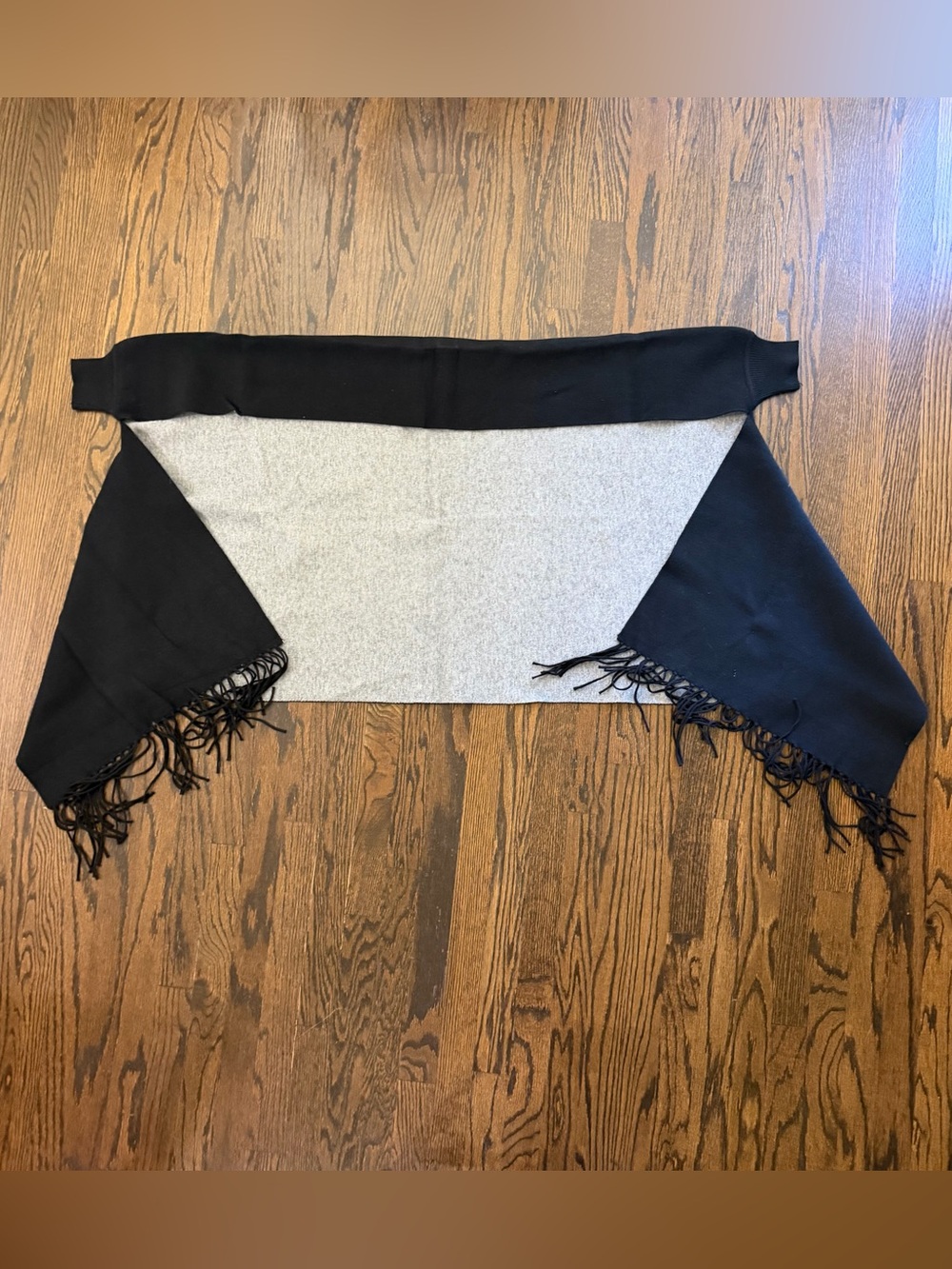 Women’s Reversible Black and Gray Wrap Poncho with Fringe Unbranded